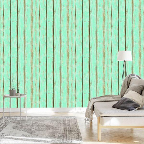 Behang Kleurrijke Houten Planken Met Chips - Afbeelding 3