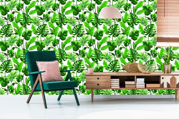 Behang Monstera En Palmbladeren - Afbeelding 6