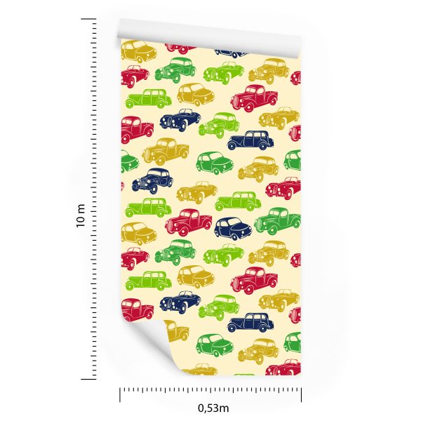 Behang Voor Kinderen - Kleurrijke Auto's In Retrostijl - Afbeelding 8