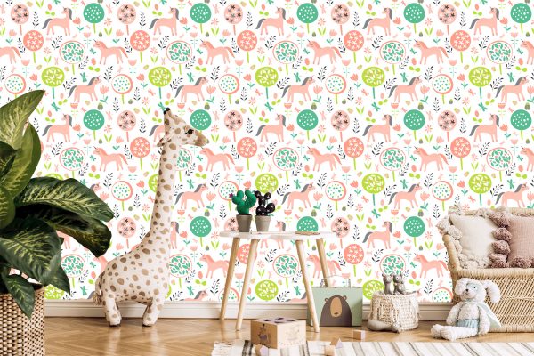 Behang Voor Kinderen - Kleurrijke Eenhoorns En Planten - Afbeelding 5