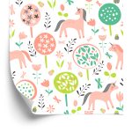 Behang Voor Kinderen - Kleurrijke Eenhoorns En Planten