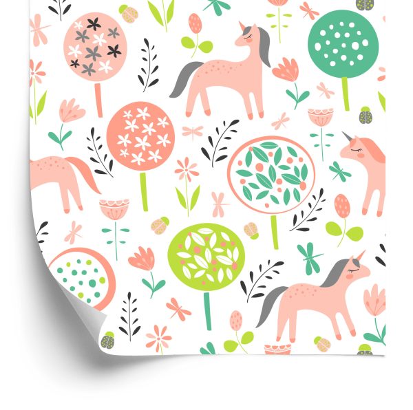 Behang Voor Kinderen - Kleurrijke Eenhoorns En Planten
