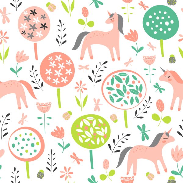 Behang Voor Kinderen - Kleurrijke Eenhoorns En Planten - Afbeelding 2