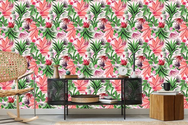 Behang Exotische Tropische Bladeren Bloemen - Afbeelding 5