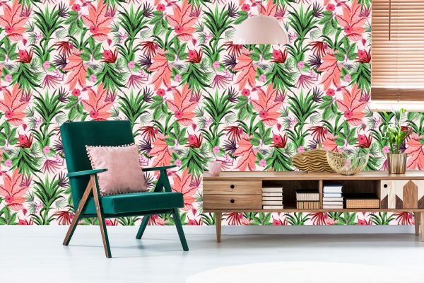 Behang Exotische Tropische Bladeren Bloemen - Afbeelding 6