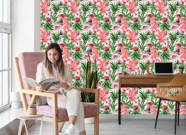 Behang Exotische Tropische Bladeren Bloemen - Afbeelding 7