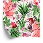 Behang Exotische Tropische Bladeren Bloemen