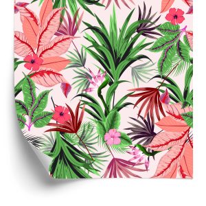 Behang Exotische Tropische Bladeren Bloemen