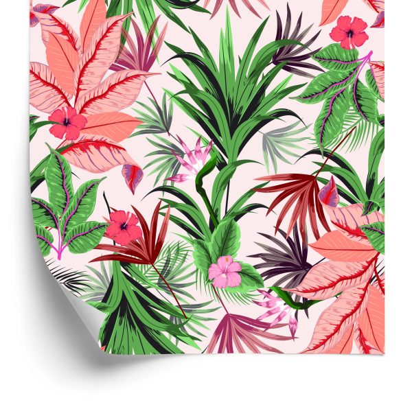 Behang Exotische Tropische Bladeren Bloemen