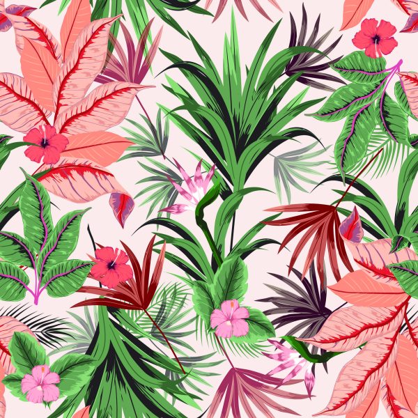 Behang Exotische Tropische Bladeren Bloemen - Afbeelding 2