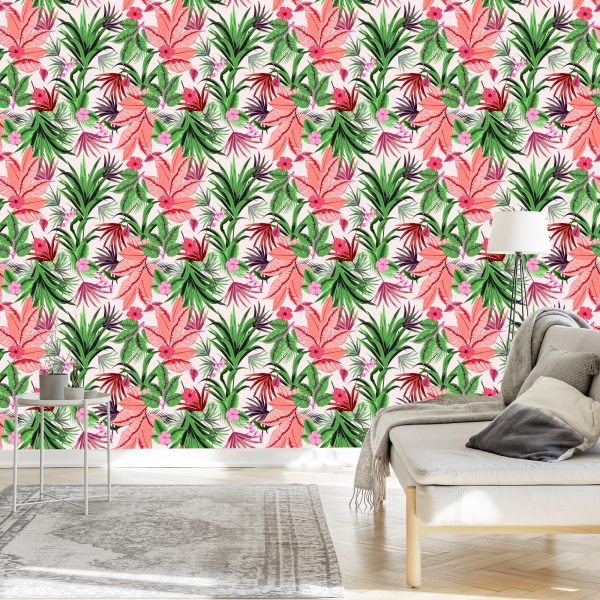 Behang Exotische Tropische Bladeren Bloemen - Afbeelding 3