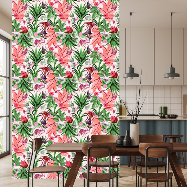 Behang Exotische Tropische Bladeren Bloemen - Afbeelding 4