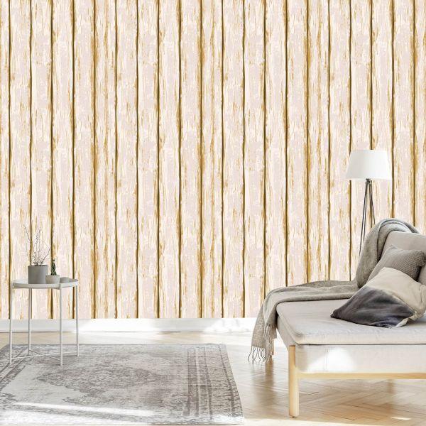 Behang Heldere Houten Planken Met Reinigingsmiddelen - Afbeelding 3