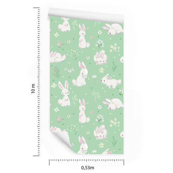 Behang Voor Kinderen. Konijntjes. Bloemen. Sprookjesachtige Decoratie - Afbeelding 8