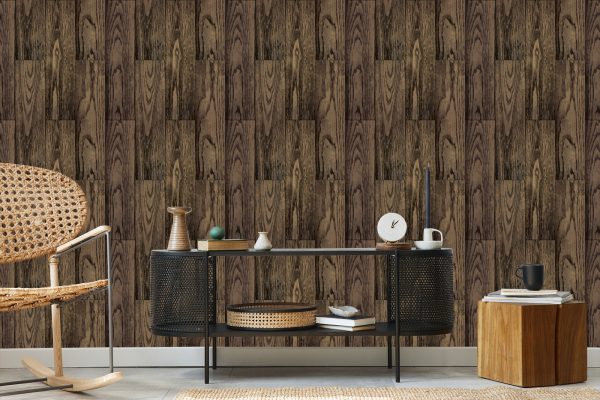 Behang Donkere Verticale Houten Planken - Afbeelding 5