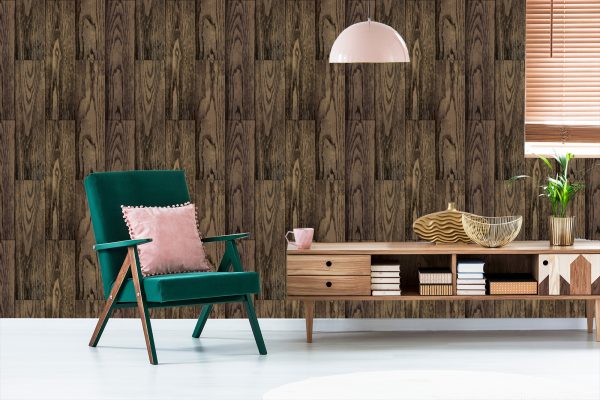 Behang Donkere Verticale Houten Planken - Afbeelding 6