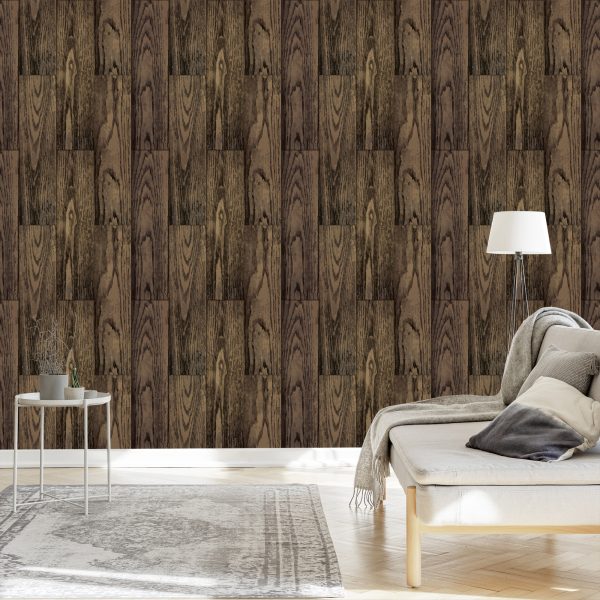 Behang Donkere Verticale Houten Planken - Afbeelding 3