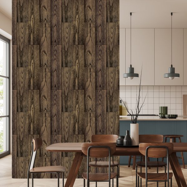 Behang Donkere Verticale Houten Planken - Afbeelding 4