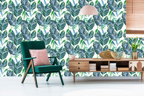 Behang Exotische Aquarelbladeren - Afbeelding 6