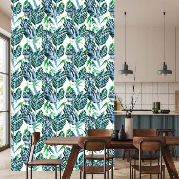 Behang Exotische Aquarelbladeren - Afbeelding 4