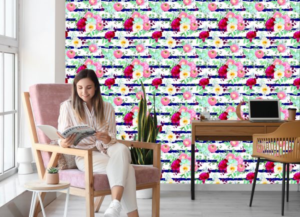 Behang Boterbloem Pioenrozen Rozen En Brunie - Afbeelding 7