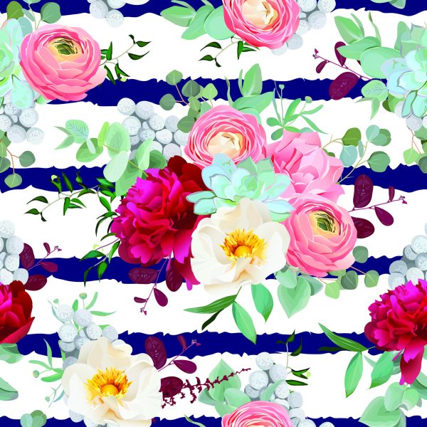 Behang Boterbloem Pioenrozen Rozen En Brunie - Afbeelding 2