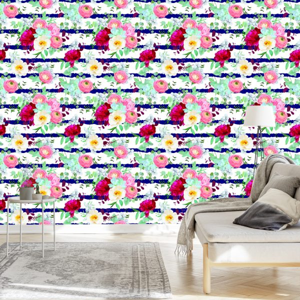 Behang Boterbloem Pioenrozen Rozen En Brunie - Afbeelding 3