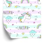 Behang Voor Kinderen - Eenhoorns, Wolken En Regenbogen