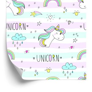 Behang Voor Kinderen - Eenhoorns, Wolken En Regenbogen