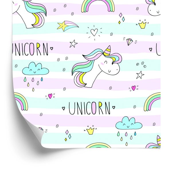 Behang Voor Kinderen - Eenhoorns, Wolken En Regenbogen
