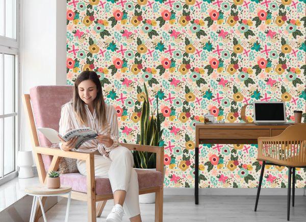 Behang Kleurrijke Bloemen In De Weide - Afbeelding 7