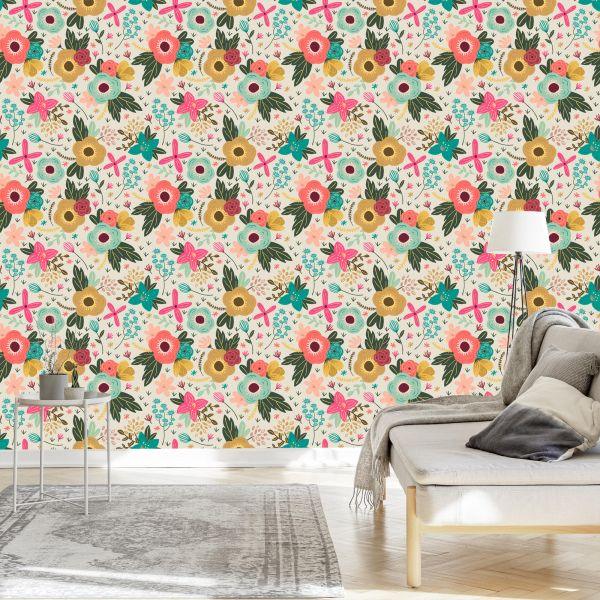 Behang Kleurrijke Bloemen In De Weide - Afbeelding 3
