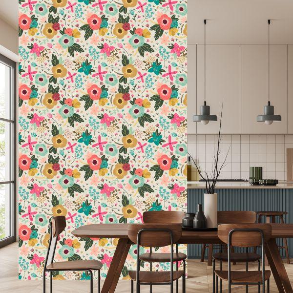 Behang Kleurrijke Bloemen In De Weide - Afbeelding 4