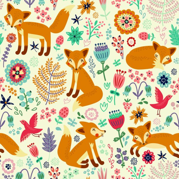 Behang Voor Kinderen - Vossen, Vogels En Bloemen - Afbeelding 2