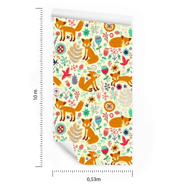 Behang Voor Kinderen - Vossen, Vogels En Bloemen - Afbeelding 8