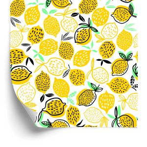 Papel pintado para la cocina: limones en estilo escandinavo.
