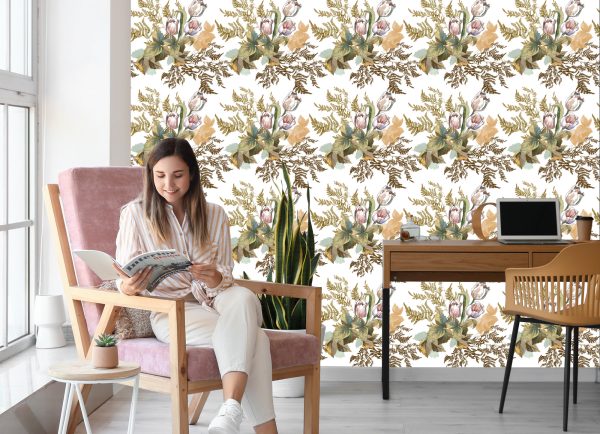 Behang Bladeren En Tulpen In Vintage Stijl - Afbeelding 7