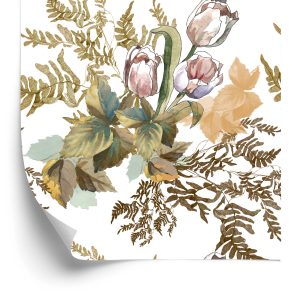 Behang Bladeren En Tulpen In Vintage Stijl