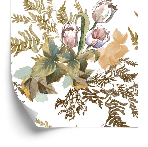 Behang Bladeren En Tulpen In Vintage Stijl