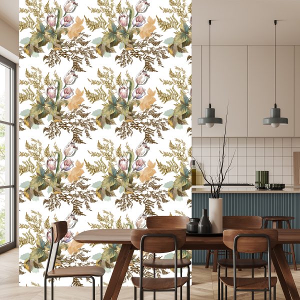 Behang Bladeren En Tulpen In Vintage Stijl - Afbeelding 4