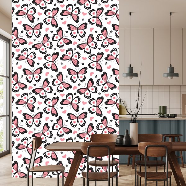 Behang Voor Kinderen - Vlinders Harten Bloemen - Afbeelding 4