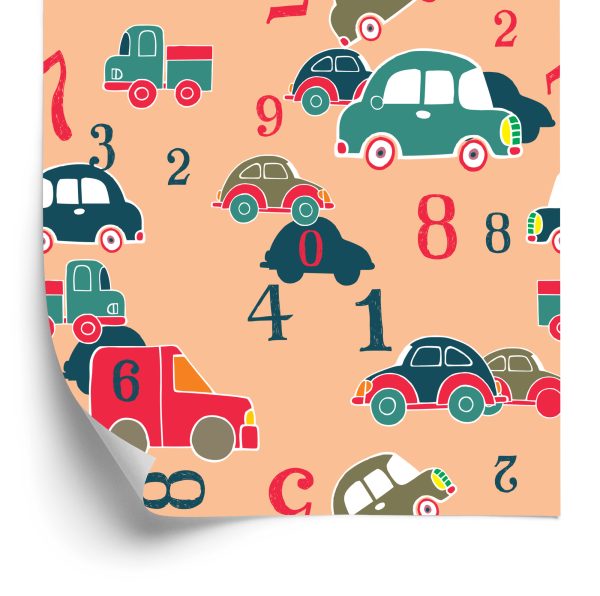 Behang Voor Kinderen - Kleurrijke Speelgoedauto's En Cijfers