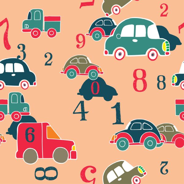 Behang Voor Kinderen - Kleurrijke Speelgoedauto's En Cijfers - Afbeelding 2