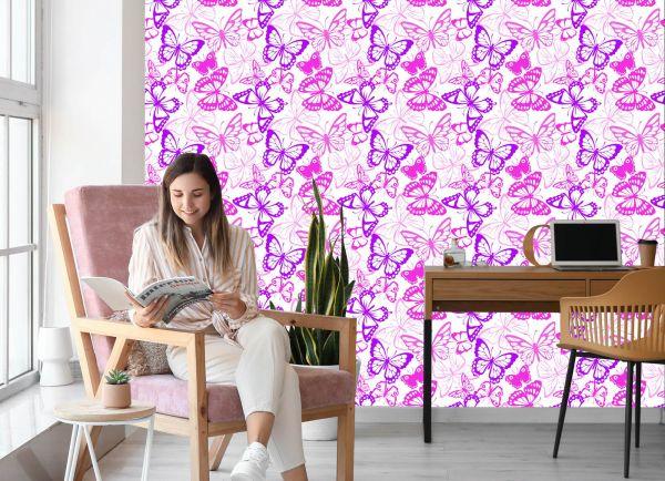 Behang Voor Kinderen - Roze En Paarse Vlinders - Afbeelding 7