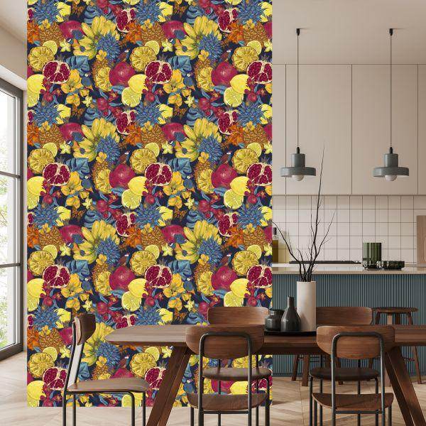Behang Exotische Vruchten, Bloemen En Vogels - Afbeelding 4