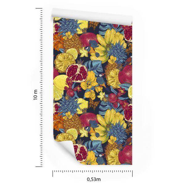 Behang Exotische Vruchten, Bloemen En Vogels - Afbeelding 8