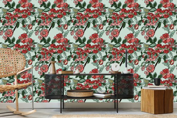 Behang Prachtige Kleurrijke Bladeren En Bloemen - Afbeelding 5