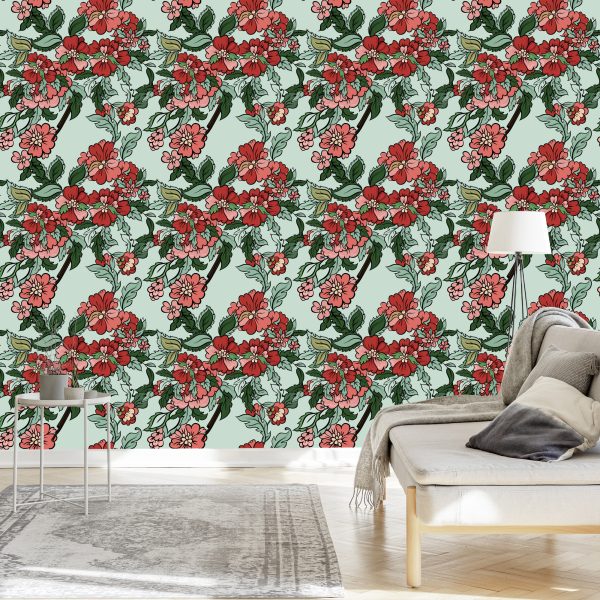 Behang Prachtige Kleurrijke Bladeren En Bloemen - Afbeelding 3