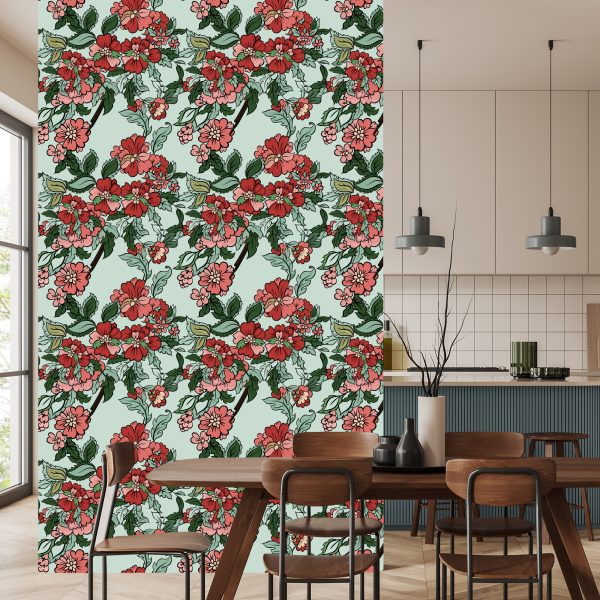 Behang Prachtige Kleurrijke Bladeren En Bloemen - Afbeelding 4