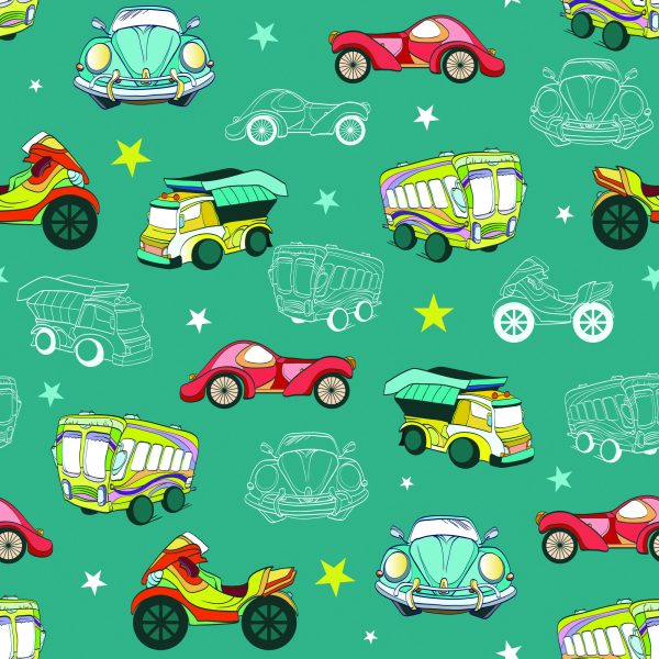 Behang Voor Kinderen - Kleurrijke Auto's En Motorfietsen - Afbeelding 2